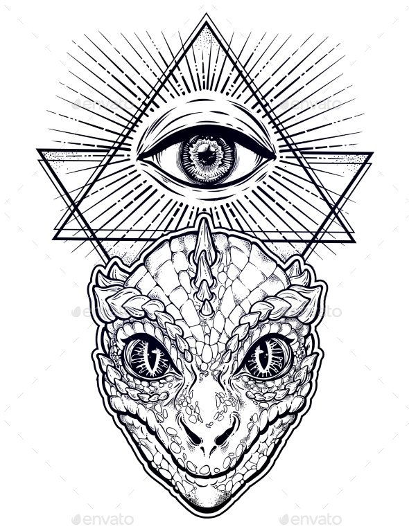 590x767 Reptilian Humanoid Alien Head With All Seeing Eye By Itskatjas - All Seeing Eye Sketch