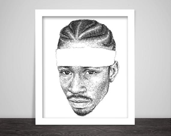 570x456 Scribbled Allen Iverson Poster Etsy - Allen Iverson Sketch