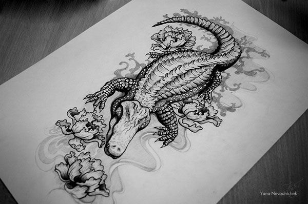 600x398 Alligator Tattoo Sketch On Behance - Alligator Sketch