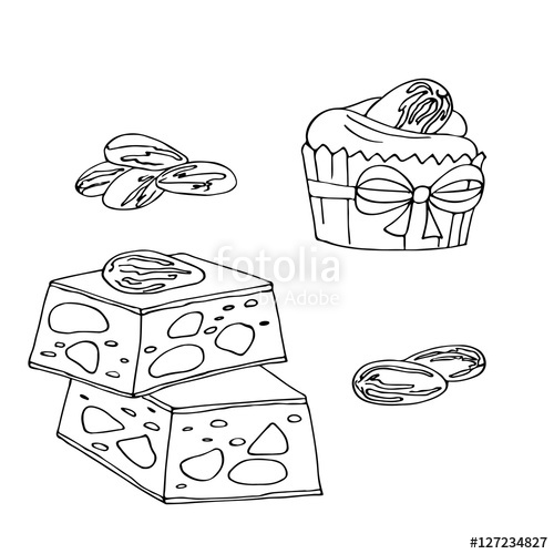 500x500 Almond Sweets Cupcake Nougat Vector Simple Sketch Stock Image And - Almond Sketch