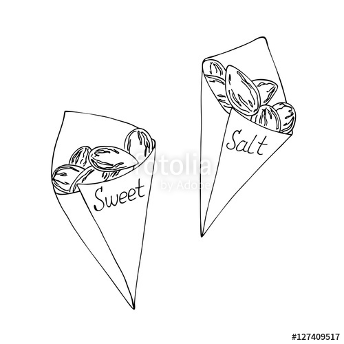 500x500 Vector Simple Contour Black White Sketch Of Packet With Almond - Almond Sketch