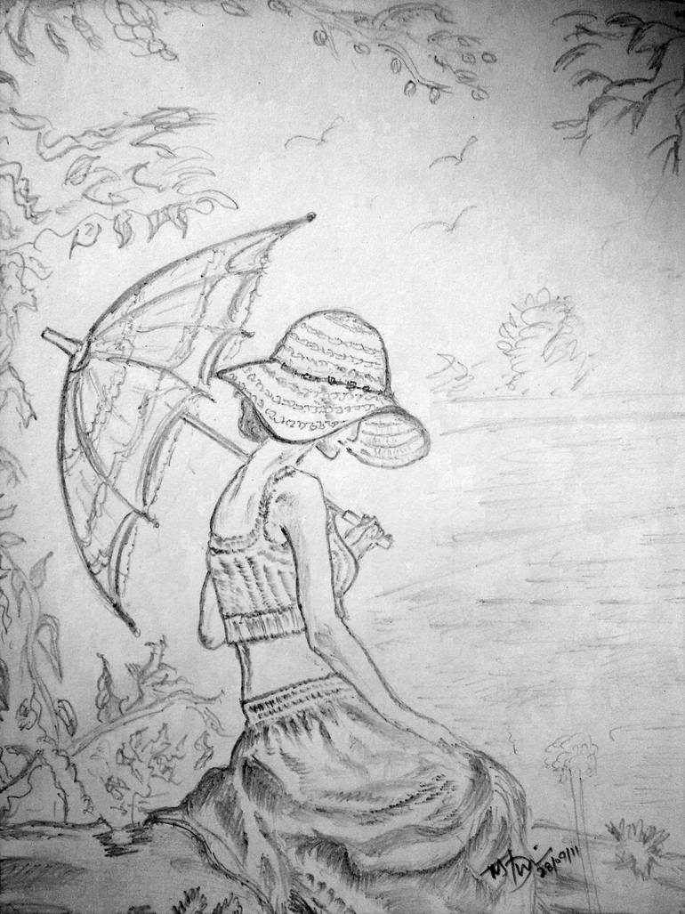 770x1027 Thinking Alone Drawing By Vishal Dharmani Saatchi Art - Alone Sketch