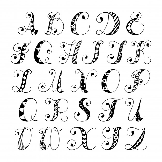 626x626 Sketch Hand Drawn Alphabet Black And White Font Letters Isolated - Alphabet Sketch