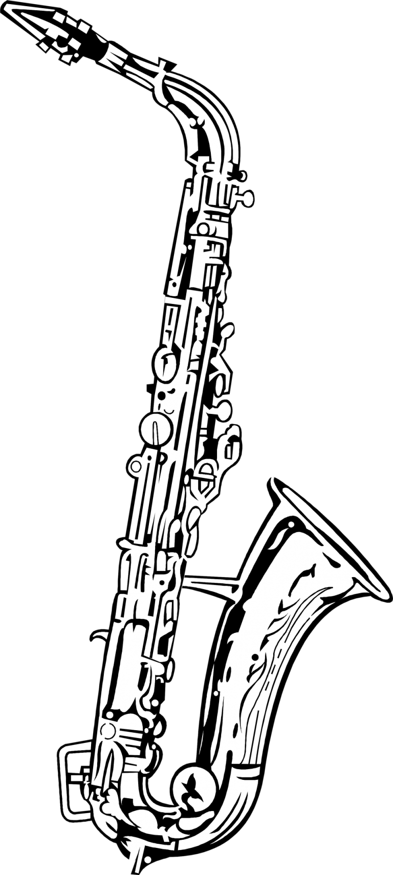768x1710 Saxophone Clipart Black And White ~ Frames ~ Illustrations ~ Hd - Alto Saxophone Sketch