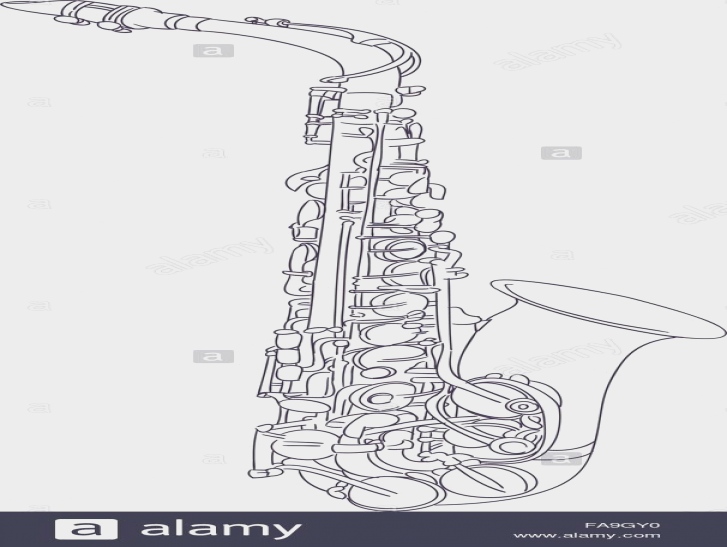 727x547 Alto Saxophone Drawing Clip Art - Alto Saxophone Sketch