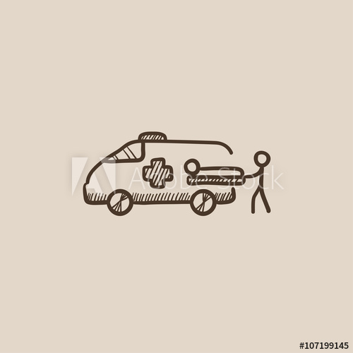 500x500 Man With Patient And Ambulance Car Sketch Icon. - Ambulance Sketch