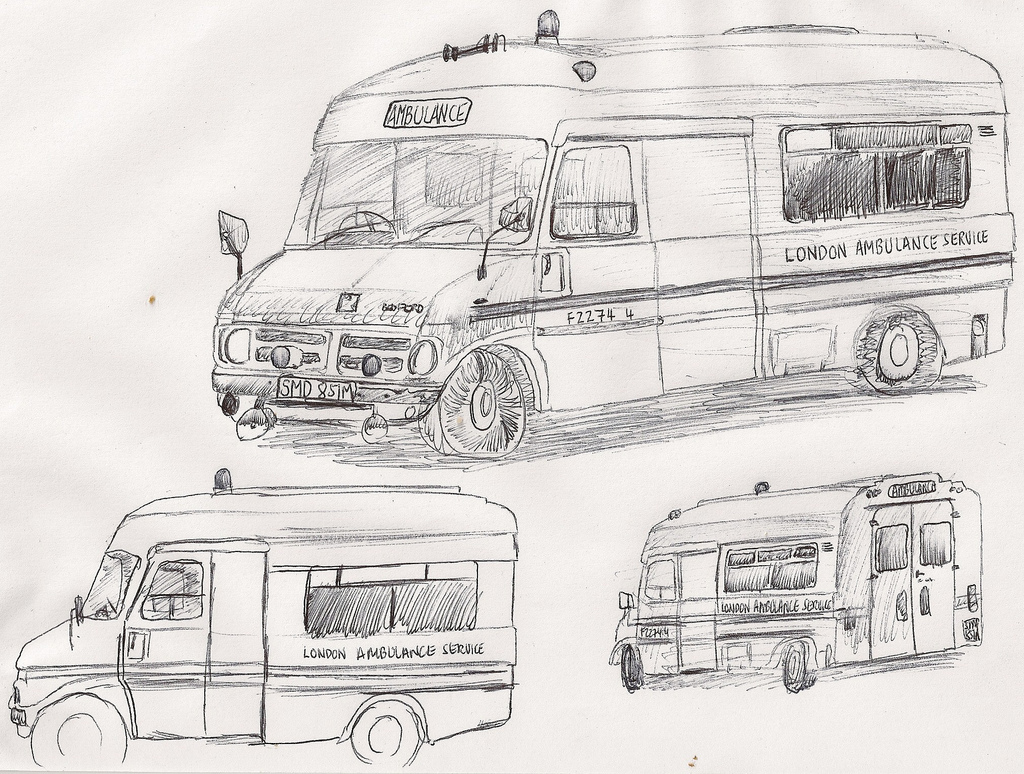 1024x774 Sketch Las Ambulance A Pen Sketch Done While Bored (My - Ambulance Sketch