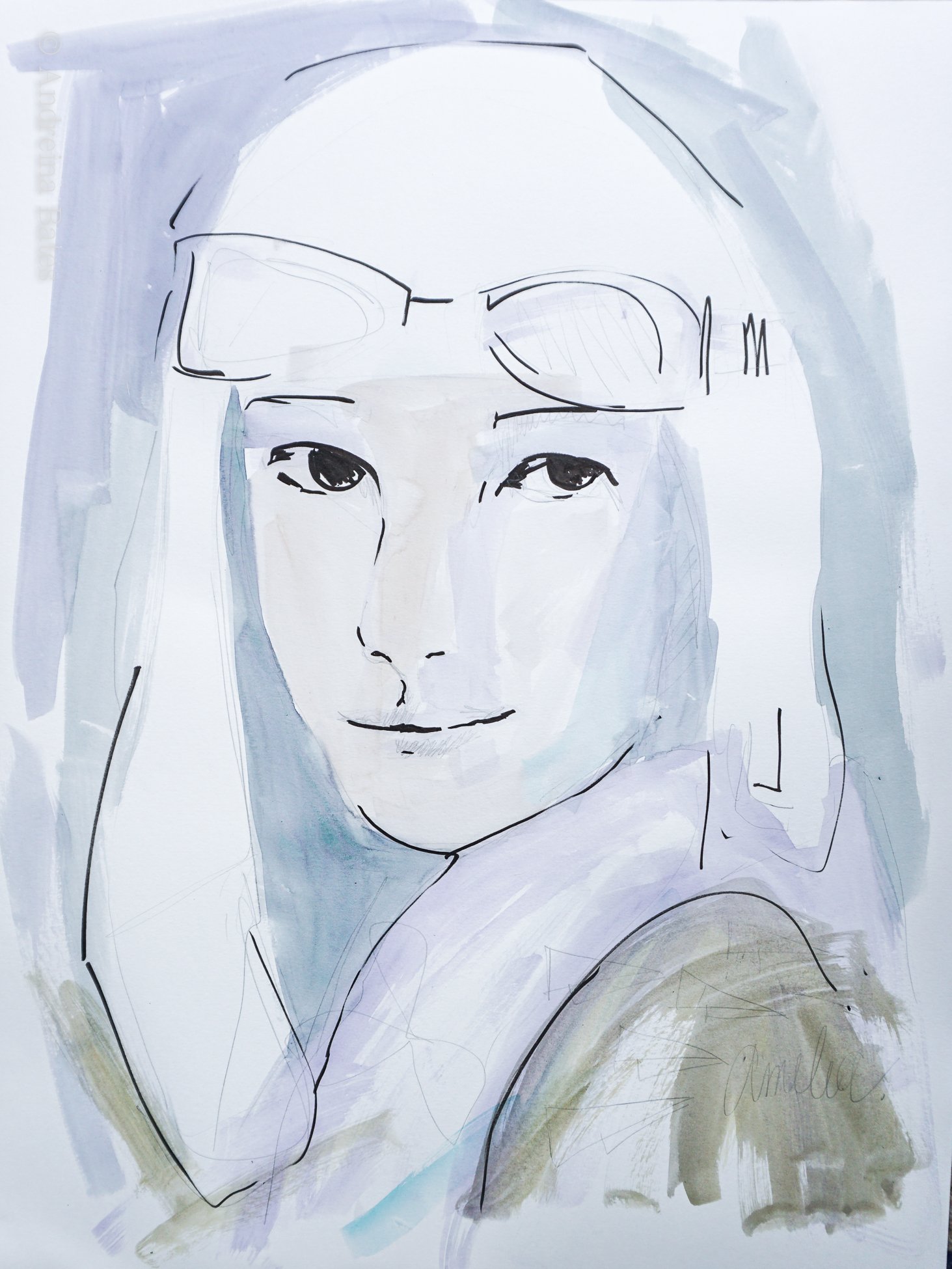 1463x1950 Amelia Earhart Original Painting By Andreina Bates - Amelia Earhart Sketch