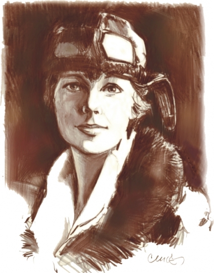 432x550 Portrait De Amelia Earhart Par Roger Curley Sur Stars Portraits - Amelia Earhart Sketch
