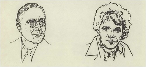 500x229 Sketch Of President Roosevelt And Amelia Earhart Leb - Amelia Earhart Sketch