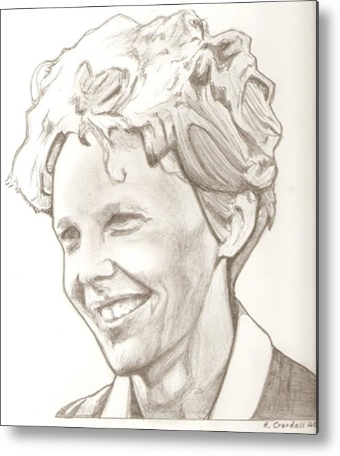 494x662 Amelia Earhart Drawing Metal Print By Robert Crandall - Amelia Earhart Sketch