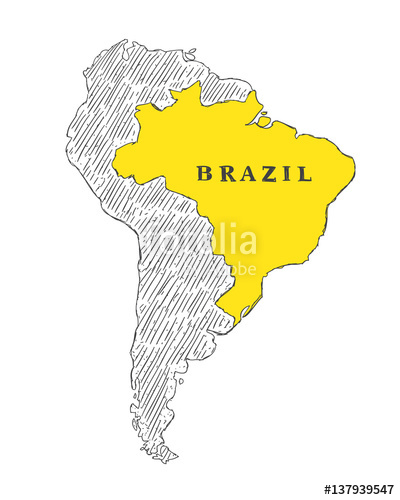 400x500 Brazil Map Hand Drawn Illustration. Traveling Sketch Map. South - America Map Sketch