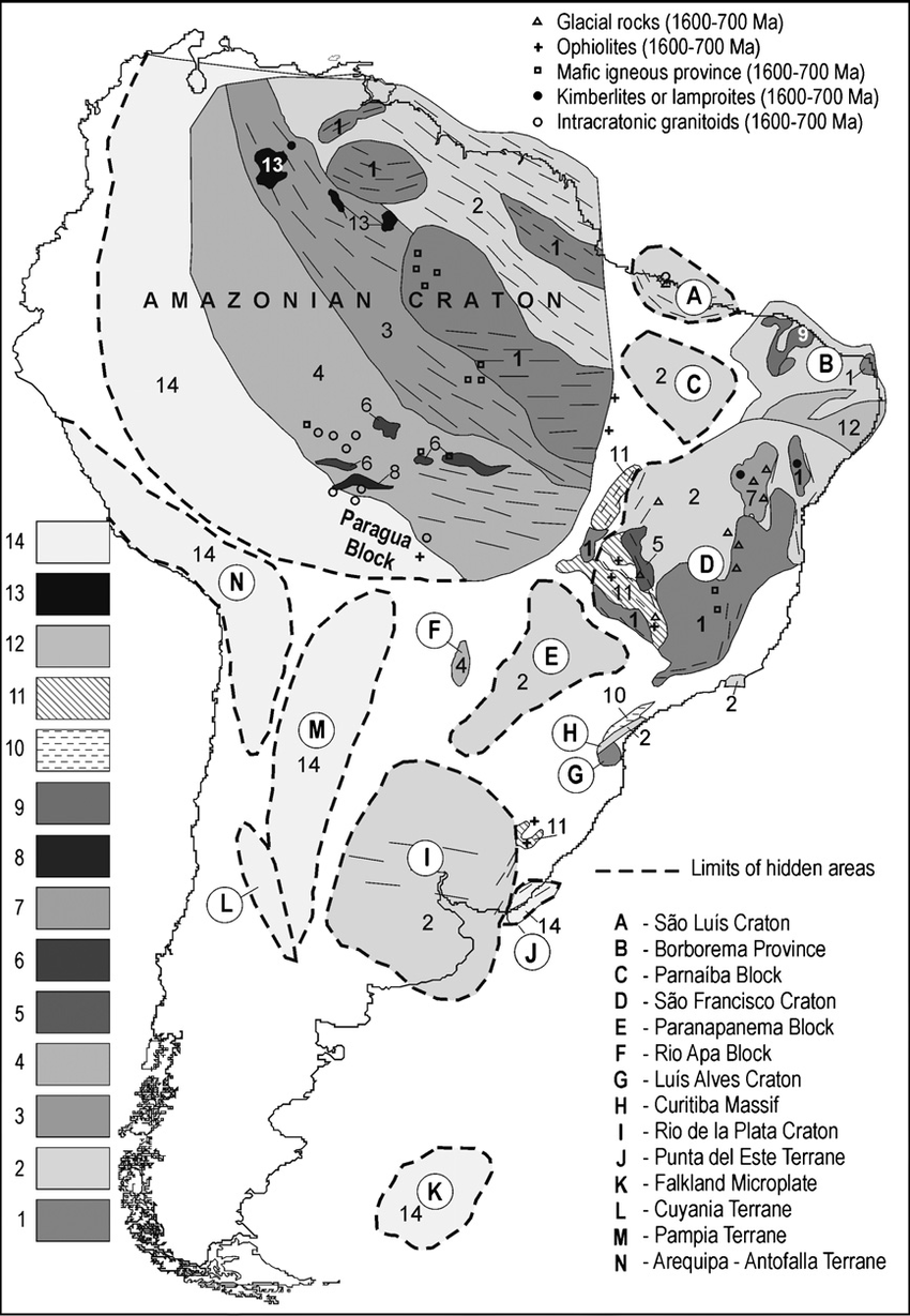 850x1229 Sketch Map Of Rodinia In South America. (1) Archean Rocks (Gt2500 - America Map Sketch