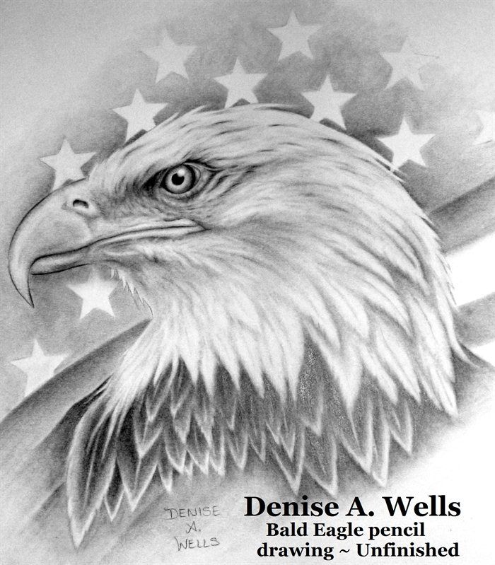 700x799 Bald Eagle And American Flag Tattoo Design By Denise A. Wells - American Bald Eagle Sketches