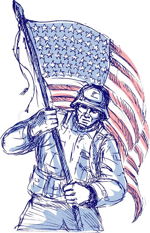 515x800 American Soldier Carrying Flag Stock Photo Colourbox - American Flag Sketch