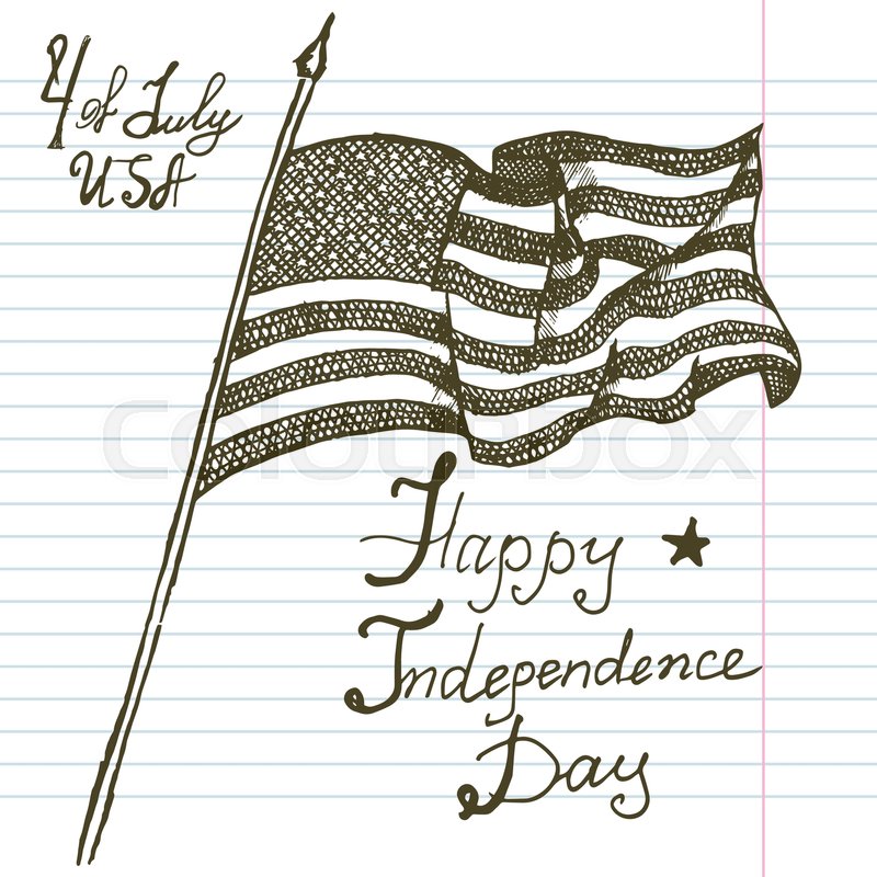 800x800 Hand Drawn Sketch American Flag, Usa Independence Day, Vector - American Flag Sketch