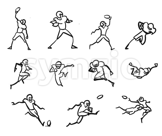 620x523 American Football Player Motion Sketch Studies Vector Illustration - American Football Sketch