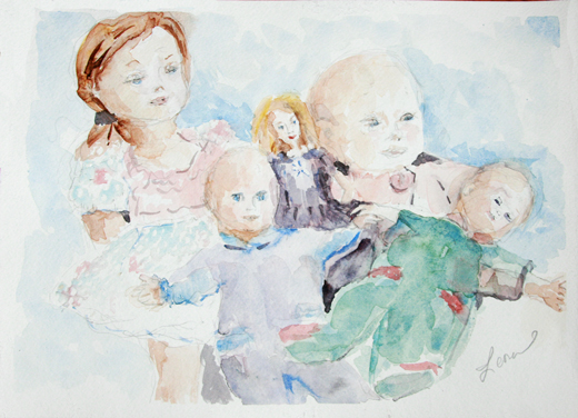 520x376 Watercolor Baby Dolls, Barbie Doll - American Girl Doll Sketch