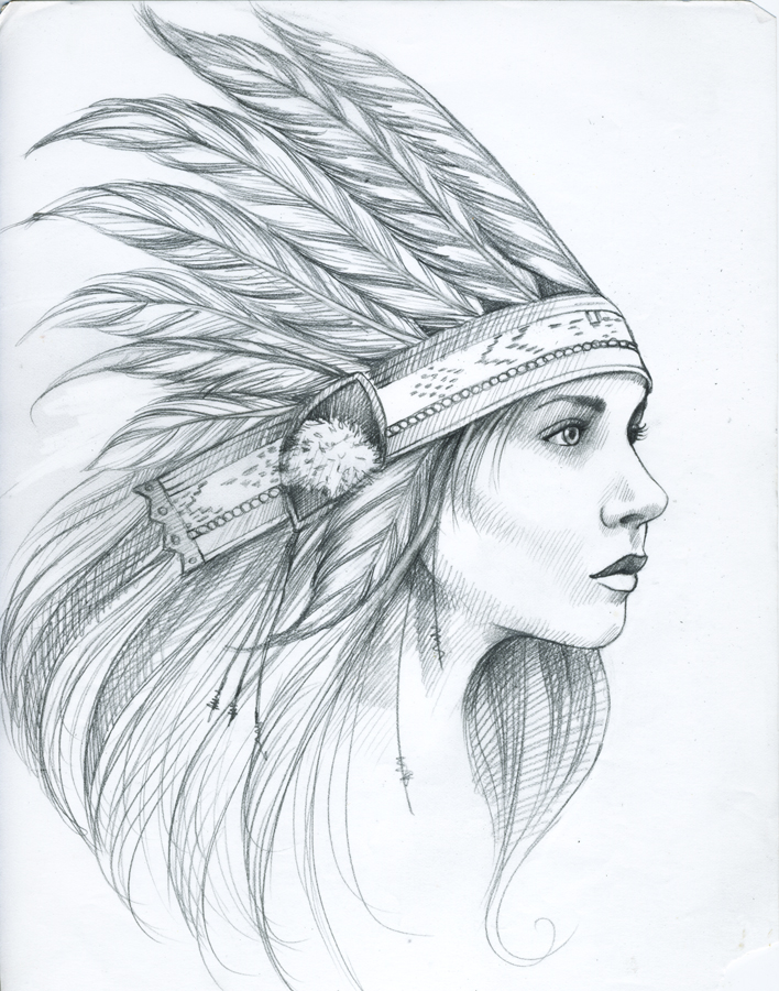 708x900 Native American Girl Sketch - American Girl Sketch