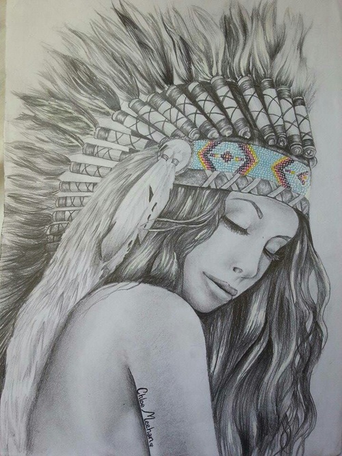 500x667 Native American Girl Drawing Uploaded By Avi - American Girl Sketch