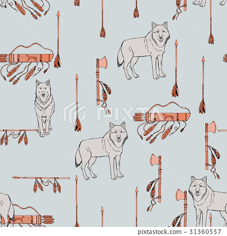 450x468 Seamless Pattern With American Indian Sketches - American Indian Sketches