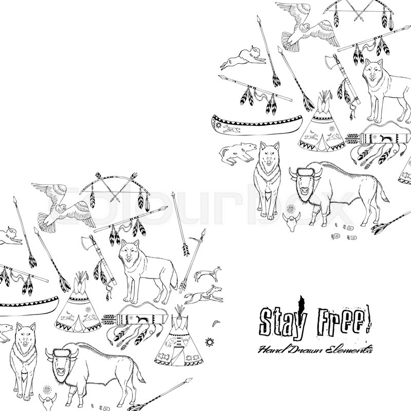 800x800 American Indian Background. Hand Drawn Sketches. Vector - American Indian Sketches