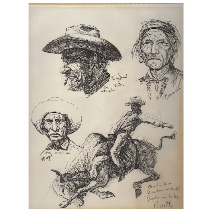 740x740 Fine Art Native American Sketches By Gregory Perillo Antique - American Sketches
