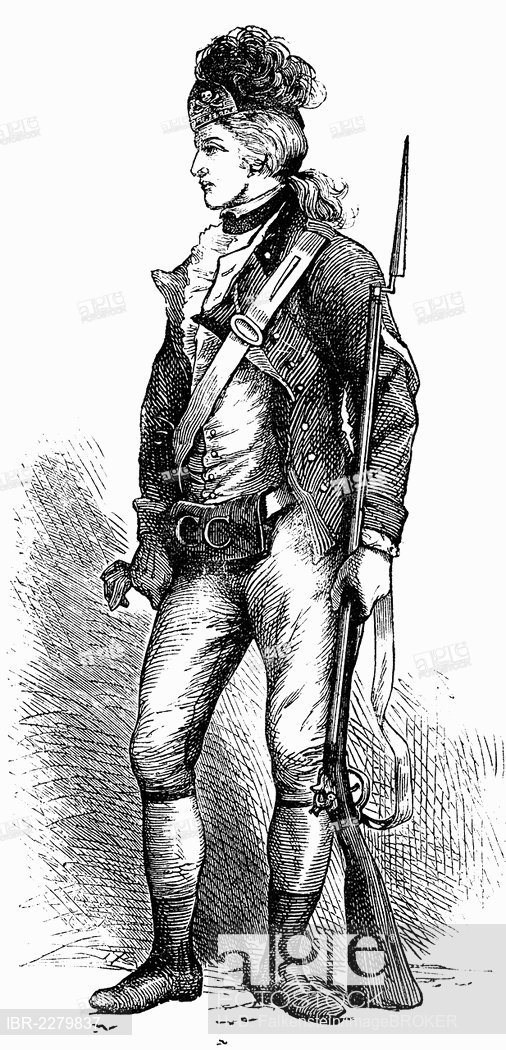 506x1050 Historical Drawing, Us American History, 18th Century, A North - American Soldier Sketch