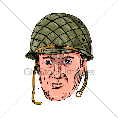 500x500 World War Two American Soldier Head Drawing Gl Stock Images - American Soldier Sketch