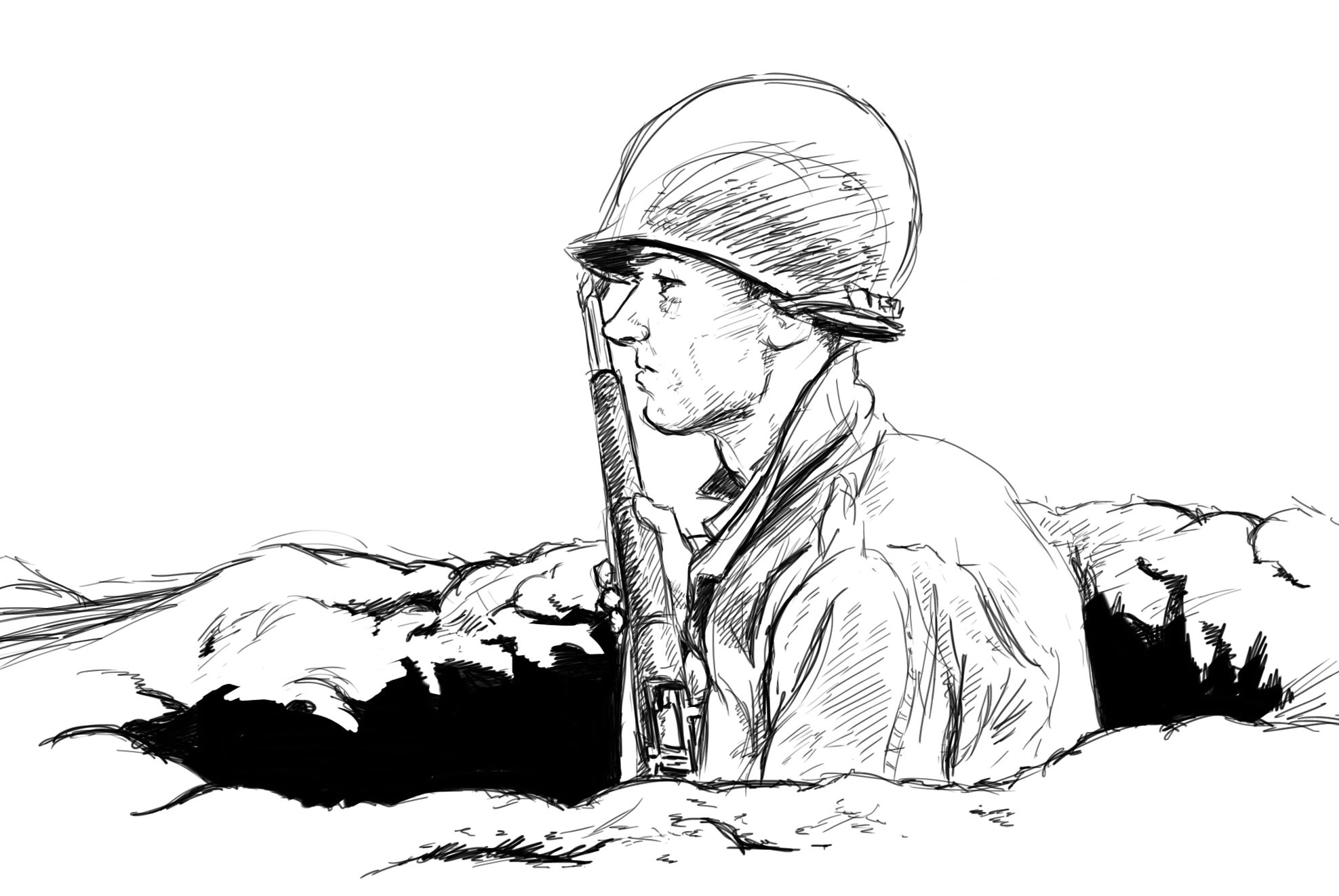 1975x1322 Foxhole Sketch Wwii Gis - American Soldier Sketch