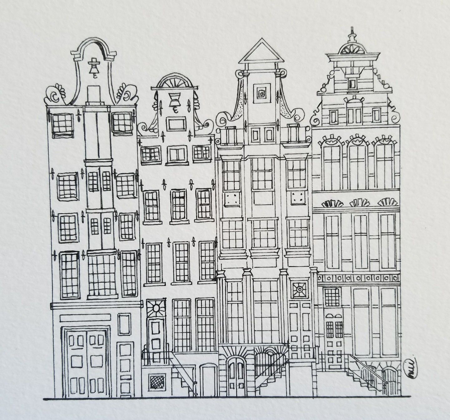 1442x1346 Amsterdam Houses - Amsterdam Sketch