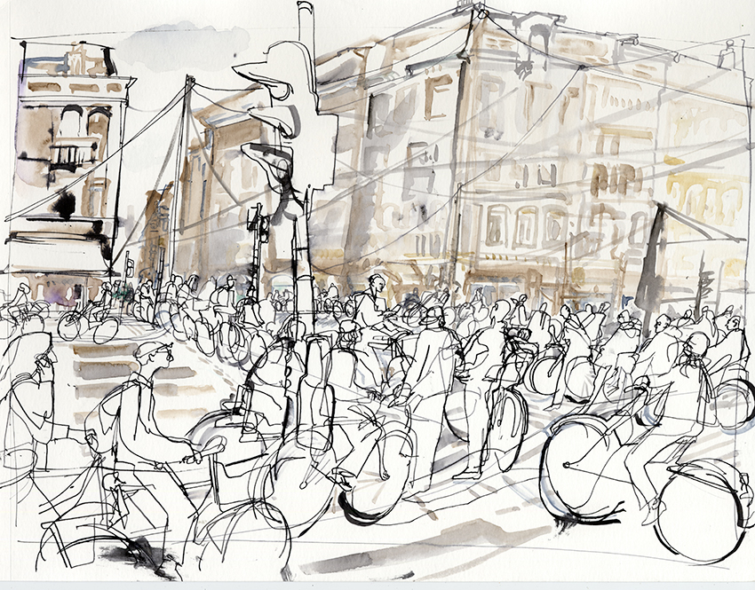 850x665 Rush Hour In Amsterdam Urban Sketchers - Amsterdam Sketch