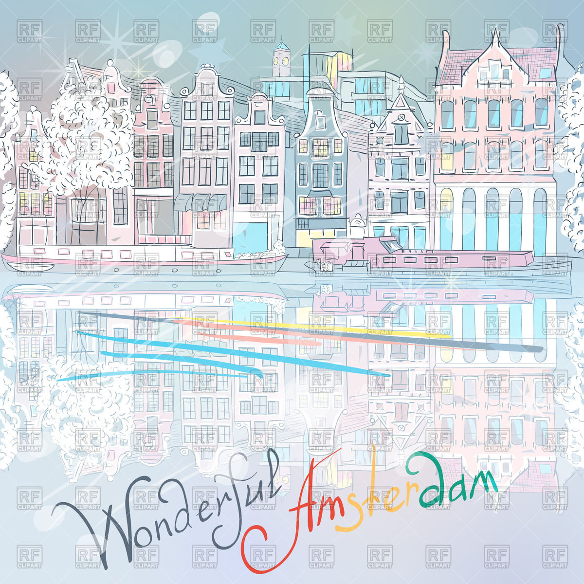1200x1200 Sketch Of Winter City View Of Amsterdam Canal Vector Image - Amsterdam Sketch