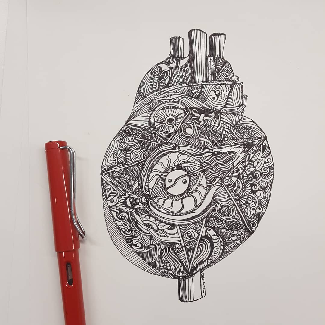 1080x1080 Hipster Heart Sketches - Anatomically Correct Heart Sketch