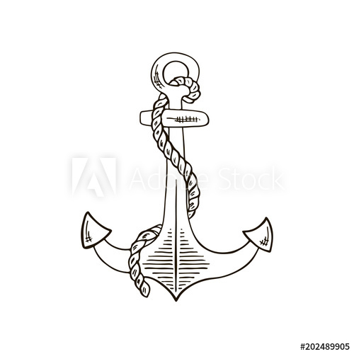 500x500 Anchor Sketch. Hand Drawn Vector Illustration. - Anchor Sketch