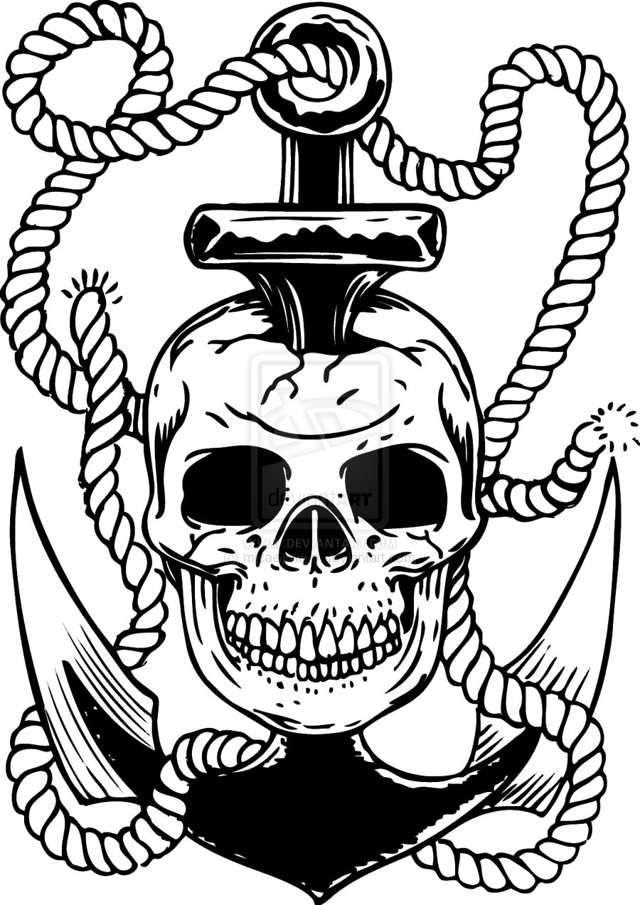 900x1273 Pirate Skull Anchor Tattoo Sketch Tattoo Ideas - Anchor Tattoo Sketch