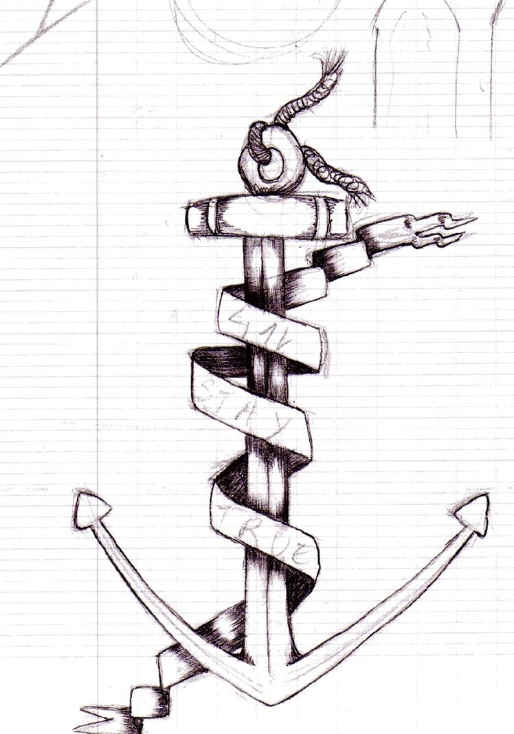 748x1067 Tremendous Anchor Tattoo Sketch With Banner - Anchor Tattoo Sketch