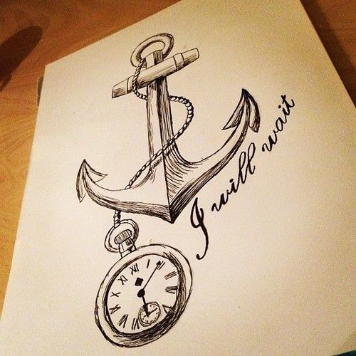 500x500 Anchor And Clock Tattoo Draw Tattoo Tattoos, Draw - Anchor Tattoo Sketch