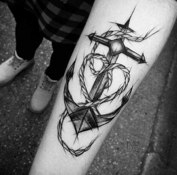 595x586 37 Captivating Anchor Tattoos Straight From The Sea - Anchor Tattoo Sketch