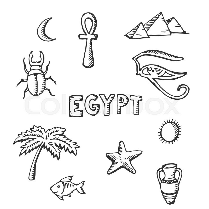 800x800 Sketch Collection Of Egyptian Symbols Palm, Egypt, Fish - Ancient Egypt Sketches