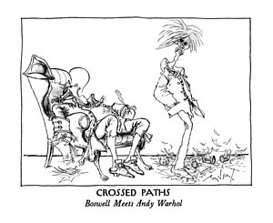300x245 Crossed Paths Boswell Meets Andy Warhol Drawing By Ronald Searle - Andy Warhol Sketches