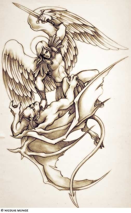 504x820 Angel Vs Demon Sketch Grinch Tattoos, Archangel - Angel And Devil Sketch