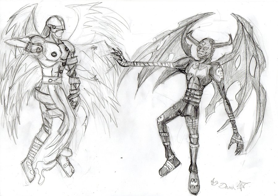 900x637 Angel Vs. Devil Sketch By Danitheangeldevil - Angel And Devil Sketch