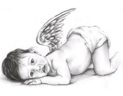 400x311 Lying Baby Angel Tattoo Sketch - Angel Baby Sketch