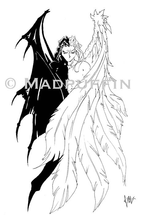 459x700 Angel Devil Tattoo Design By Madpuffins Tats - Angel Devil Sketch