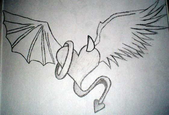 561x382 Angel Vs Devil Drawings Angel Vs. Devil Heart By ~kiley Nicole - Angel Devil Sketch