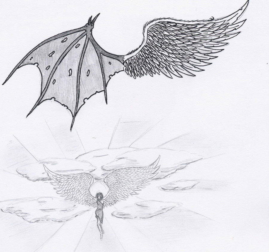 900x841 Devil And Angel Wing Tattoo Design - Angel Devil Sketch