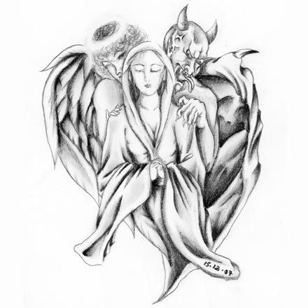440x440 Angel And Devil Tattoo Idea - Angel Devil Sketch