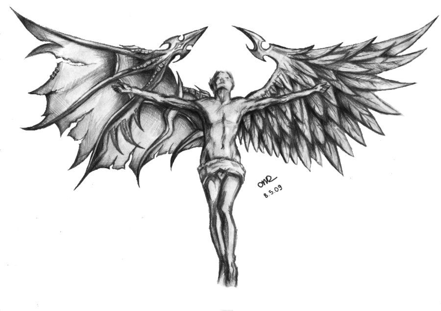 900x636 Angel Devil Cross Good Vs Evil Tattoos, Tattoo - Angel Devil Sketch...