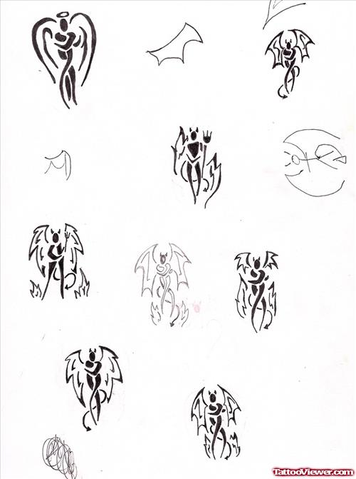 500x671 Angel Devil Tattoo Sketches Tattoo - Angel Devil Sketch
